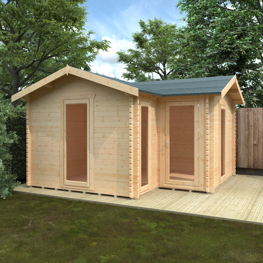 14x14 The L-Shaped Log Cabin | 44mm Log Cabin